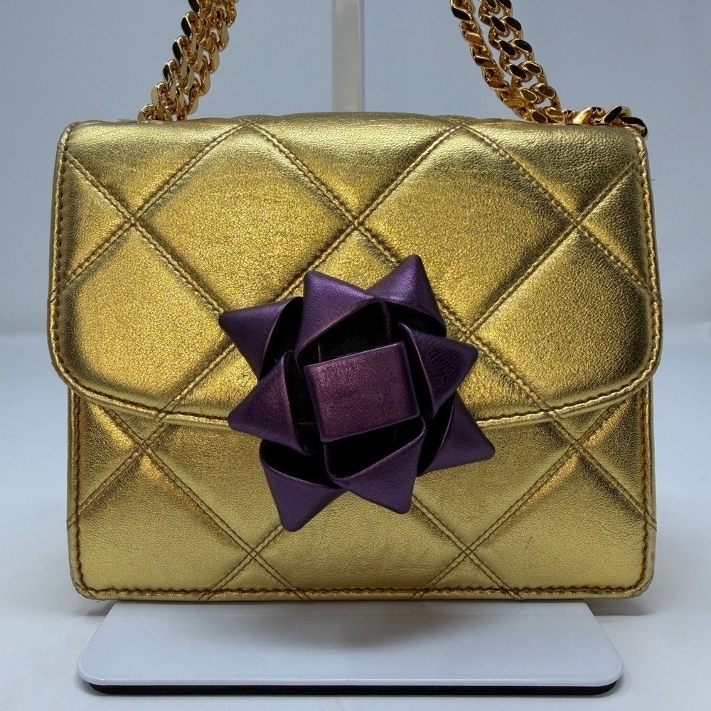 Marc Jacobs Rare Metallic Gold Quilted Leather Bow Mini Trouble Crossbody Bag - Picture 6 of 16